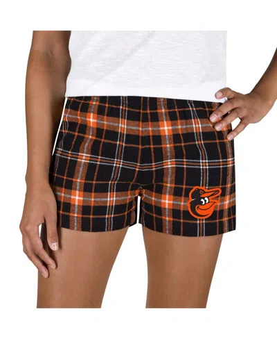 Concepts Sport Women's Black/orange Baltimore Orioles Ultimate Flannel Shorts In Multi