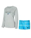Concepts Sport Women's Blue/gray Carolina Panthers Petition Raglan Long Sleeve Top And Shorts Set In Multi