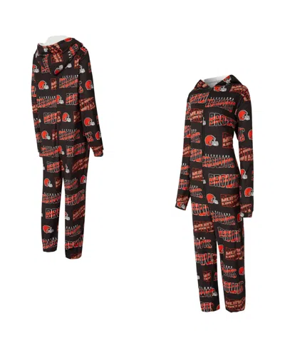 Concepts Sport Women's Brown Cleveland Browns Roadway Allover Print Microfleece Full-zip Union Suit