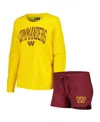 Concepts Sport Women's Burgundy/gold Washington Commanders Raglan Long Sleeve T-shirt Shorts Lounge Set In Burgundy,gold