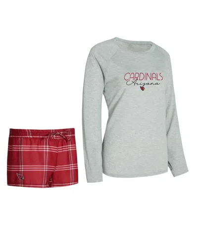 Concepts Sport Women's Cardinal/gray Arizona Cardinals Petition Raglan Long Sleeve Top And Shorts Set