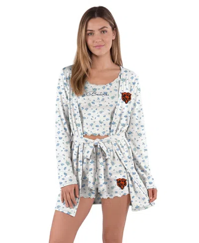Concepts Sport Women's Chicago Bears Cora Hacci-knit Floral-print Tank, Shorts, And Robe, 3-piece Set In Multi