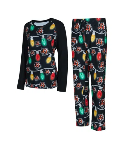 CONCEPTS SPORT WOMEN'S CINCINNATI BENGALS GARLAND KNIT RAGLAN LONG SLEEVE T-SHIRT AND PANTS SET