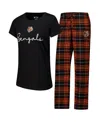 Concepts Sport Women's Cincinnati Bengals Vector T-shirt Flannel Pants Sleep Set In Black,orange