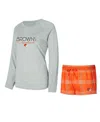Concepts Sport Women's Orange/gray Cincinnati Bengals Petition Raglan Long Sleeve T-shirt And Shorts Set In Animal Print