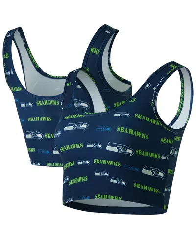 Concepts Sport Women's College Navy Seattle Seahawks Mosaic Allover Print Bralette In Green
