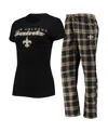 Concepts Sport Women's  Black, Gold New Orleans Saints Logo T-shirt And Pants Set In Black,gold
