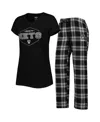 Concepts Sport Women's  Black, Gray Brooklyn Nets Badge T-shirt And Pajama Pants Sleep Set In Black,gray