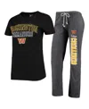 Concepts Sport Women's  Black, Heathered Charcoal Washington Commanders Quest T-shirt And Pants Sleep In Black,heathered Charcoal