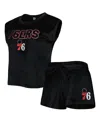 Concepts Sport Women's  Black Philadelphia 76ers Intermission T-shirt And Shorts Sleep Set In Black
