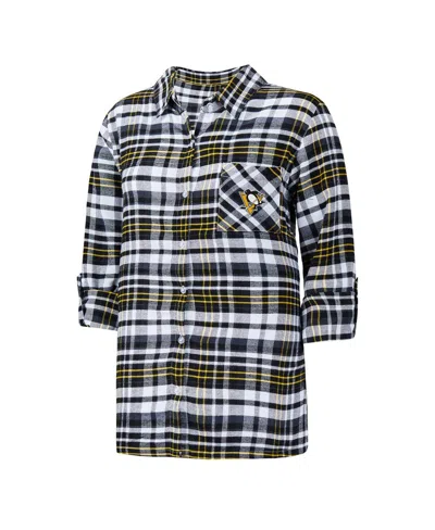 Concepts Sport Women's  Black Pittsburgh Penguins Mainstay Flannel Full-button Three-quarter Sleeve N