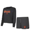 Concepts Sport Women's  Black San Francisco Giants Meter Knit Long Sleeve T-shirt And Shorts Set In Black