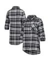 Concepts Sport Women's  Black, Silver Las Vegas Raiders Mainstay Flannel Full-button Long Sleeve Nigh In Black,silver