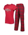 Concepts Sport Women's  Red And Black Texas Tech Red Raiders Badge T-shirt And Flannel Pants Sleep Se In Cardinal,black