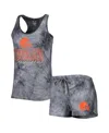 Concepts Sport Women's  Charcoal Cleveland Browns Billboard Scoop Neck Racerback Tank And Shorts Slee In Charcoal