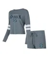 Concepts Sport Women's  Charcoal Distressed Seattle Kraken Meadow Long Sleeve T-shirt And Shorts Slee In Charcoal