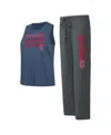 Concepts Sport Women's  Charcoal, Navy Cleveland Guardians Meter Muscle Tank And Pants Sleep Set In Charcoal,navy