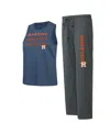Concepts Sport Women's  Charcoal, Navy Houston Astros Meter Muscle Tank And Pants Sleep Set In Charcoal,navy