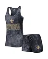 Concepts Sport Charcoal New Orleans Saints Billboard Scoop Neck Racerback Tank And Shorts Sleep Set In Charcoal
