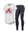 Concepts Sport Women's  Charcoal, White Atlanta Braves Sonata T-shirt And Leggings Sleep Set In Charcoal,white