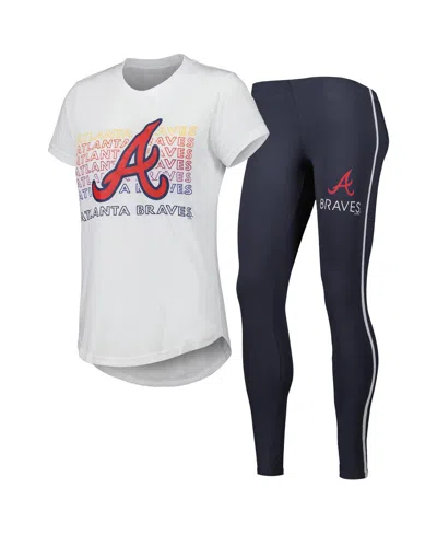 Concepts Sport Women's  Charcoal, White Atlanta Braves Sonata T-shirt And Leggings Sleep Set In Charcoal,white