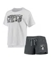 Concepts Sport Women's  Charcoal, White Brooklyn Nets Resurgence Slub Burnout Raglan T-shirt And Shor In Charcoal,white