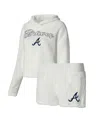 Concepts Sport Women's  Cream Atlanta Braves Fluffy Hoodie Top And Shorts Sleep Set In Cream