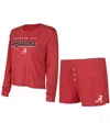 Concepts Sport Women's  Crimson Alabama Crimson Tide Team Color Long Sleeve T-shirt And Shorts Set In Crimson