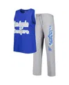 Concepts Sport Women's  Gray And Royal Los Angeles Dodgers Wordmark Meter Muscle Tank Top And Pants S In Gray,royal