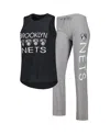 Concepts Sport Women's  Gray, Black Brooklyn Nets Team Tank Top And Pants Sleep Set In Gray,black