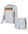 Concepts Sport Women's  Gray Miami Hurricanes Cedar Tri-blend Long Sleeve T-shirt And Shorts Sleep Se In Gray