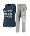 Concepts Sport Women's  Gray, Navy New York Yankees Meter Muscle Tank Top And Pants Sleep Set In Gray,navy