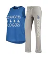 Concepts Sport Women's Gray And Royal Los Angeles Dodgers Meter Muscle Tank Top And Pants Sleep Set In Gray,royal
