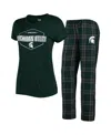 Concepts Sport Women's Green And Black Michigan State Spartans Lodge T-shirt And Flannel Pants Sleep Set In Green,black