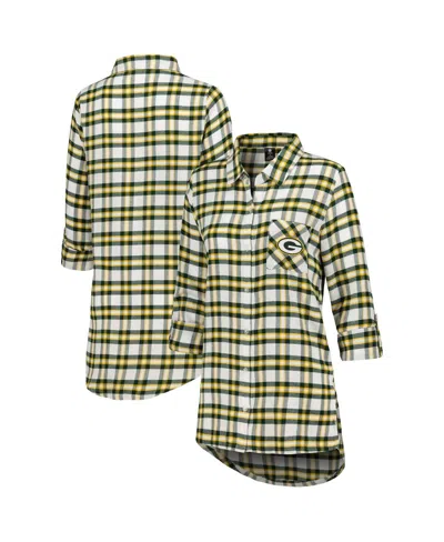 Concepts Sport Women's  Green Green Bay Packers Sienna Plaid Full-button Long Sleeve Nightshirt