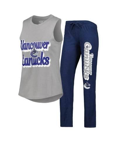 Concepts Sport Women's  Heather Gray, Heather Navy Vancouver Canucks Meter Muscle Tank Top And Pants In Heather Gray,heather Navy