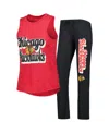 Concepts Sport Women's  Heather Red, Heather Black New Jersey Devils Meter Muscle Tank Top And Pants In Heather Red,heather Black