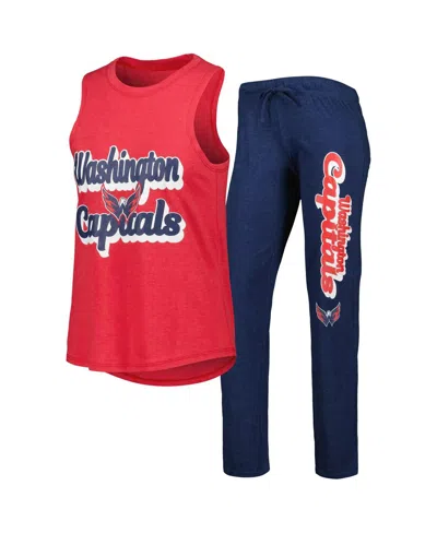 Concepts Sport Women's  Heather Red, Heather Navy Washington Capitals Meter Muscle Tank Top And Pants In Heather Red,heather Navy