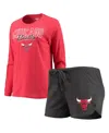 Concepts Sport Women's  Heathered Black, Heathered Red Chicago Bulls Raglan Long Sleeve T-shirt & Sho In Heathered Black,heathered Red