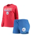 Concepts Sport Women's  Heathered Royal, Heathered Red Philadelphia 76ers Raglan Long Sleeve T-shirt In Heathered Royal,heathered Red