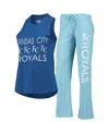 Concepts Sport Women's  Light Blue, Royal Kansas City Royals Meter Muscle Tank Top And Pants Sleep Se In Light Blue,royal