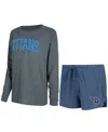 Concepts Sport Women's  Navy, Charcoal Tennessee Titans Raglan Long Sleeve T-shirt And Shorts Lounge In Navy,charcoal