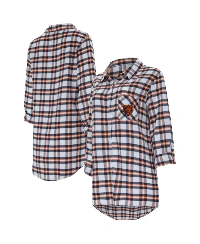 Concepts Sport Women's  Navy Chicago Bears Sienna Plaid Full-button Long Sleeve Nightshirt
