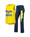 Concepts Sport Women's  Navy, Gold Milwaukee Brewers Wordmark Meter Muscle Tank Top And Pants Sleep S In Navy,gold