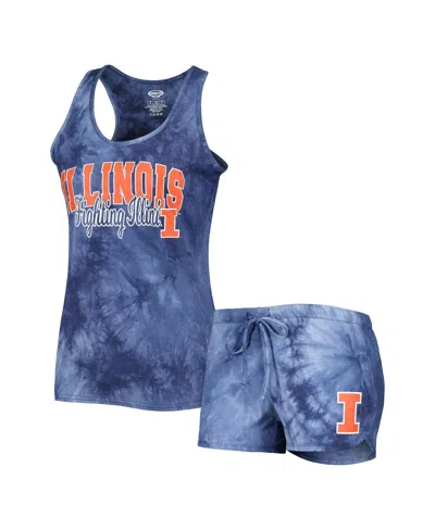 Concepts Sport Women's  Navy Illinois Fighting Illini Billboard Tie-dye Tank And Shorts Sleep Set