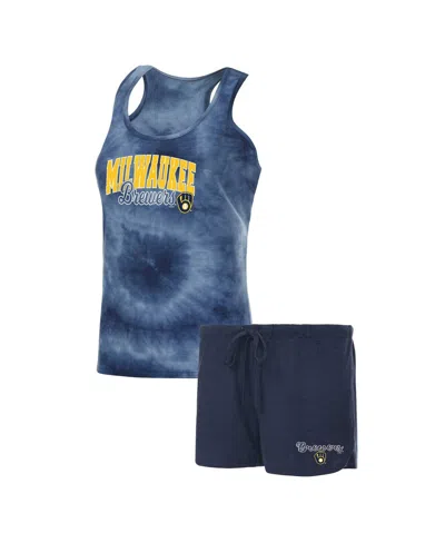 Concepts Sport Women's  Navy Milwaukee Brewers Billboard Racerback Tank And Shorts Sleep Set
