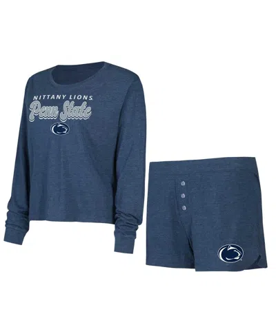 Concepts Sport Women's  Navy Penn State Nittany Lions Team Color Long Sleeve T-shirt And Shorts Set