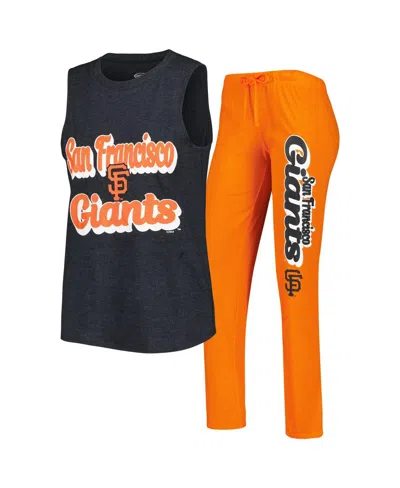 CONCEPTS SPORT WOMEN'S CONCEPTS SPORT ORANGE, BLACK SAN FRANCISCO GIANTS WORDMARK METER MUSCLE TANK TOP AND PANTS S