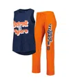 Concepts Sport Women's  Orange, Navy Detroit Tigers Wordmark Meter Muscle Tank Top And Pants Sleep Se In Orange,navy