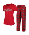 Concepts Sport Women's  Red, Black Cincinnati Bearcats Badge T-shirt And Flannel Pants Sleep Set In Red,black